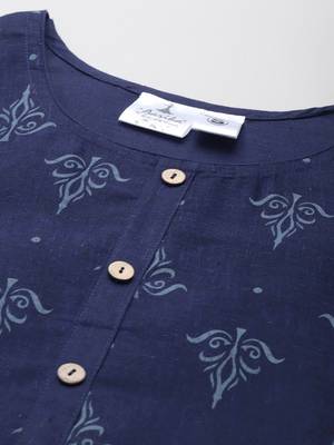 Navy-blue printed cotton ethnic-kurtis 5
