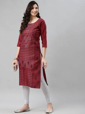 Maroon printed cotton ethnic-kurtis 1