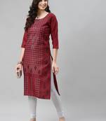 Maroon printed cotton ethnic-kurtis