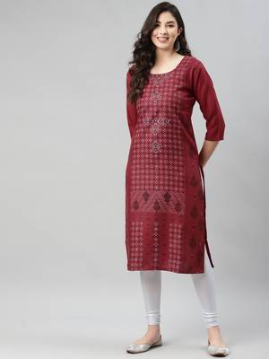 Maroon printed cotton ethnic-kurtis 2