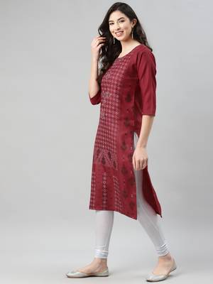 Maroon printed cotton ethnic-kurtis 3