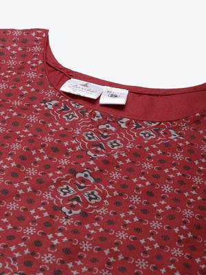 Maroon printed cotton ethnic-kurtis 5