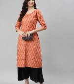 Peach printed cotton ethnic-kurtis