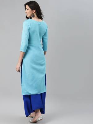 Turquoise printed cotton ethnic-kurtis 4