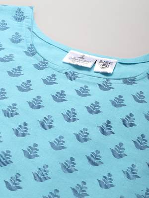 Turquoise printed cotton ethnic-kurtis 5