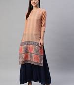 Peach printed cotton ethnic-kurtis
