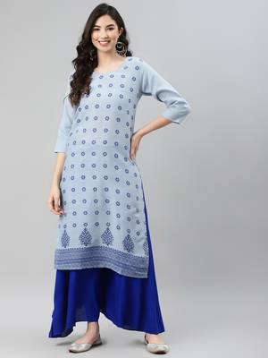 Blue printed cotton ethnic-kurtis 1
