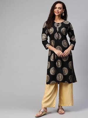 Black printed cotton ethnic-kurtis 1