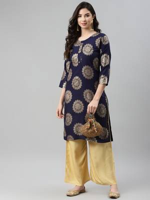 Navy-blue printed cotton ethnic-kurtis 1