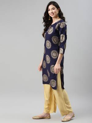 Navy-blue printed cotton ethnic-kurtis 2