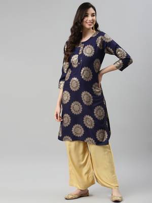 Navy-blue printed cotton ethnic-kurtis 3