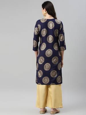 Navy-blue printed cotton ethnic-kurtis 4