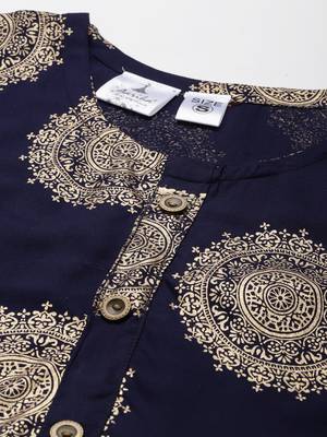 Navy-blue printed cotton ethnic-kurtis 5