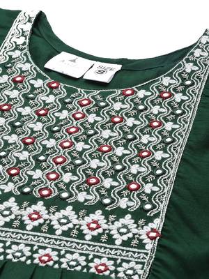 Dark-green embroidered cotton ethnic-kurtis 5