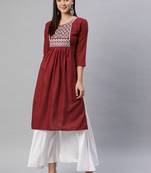Maroon embroidered cotton ethnic-kurtis