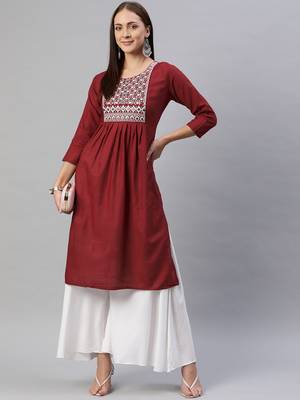 Maroon embroidered cotton ethnic-kurtis 3