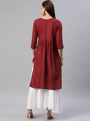 Maroon embroidered cotton ethnic-kurtis 4