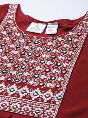 Maroon embroidered cotton ethnic-kurtis 5
