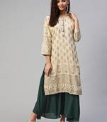 Beige printed cotton ethnic-kurtis