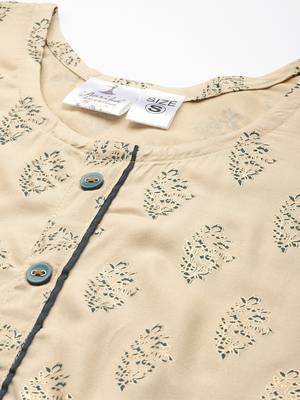 Beige printed cotton ethnic-kurtis 5