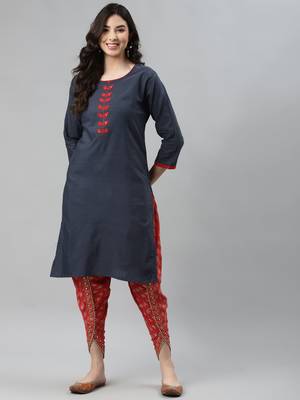 Navy-blue printed cotton ethnic-kurtis 1