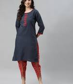 Navy-blue printed cotton ethnic-kurtis