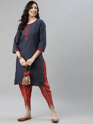 Navy-blue printed cotton ethnic-kurtis 2