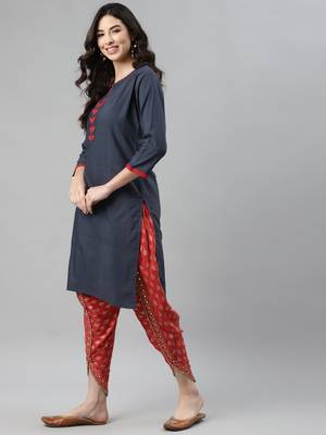 Navy-blue printed cotton ethnic-kurtis 3