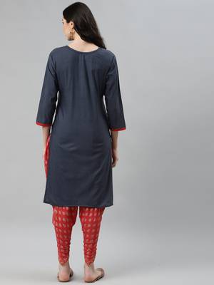 Navy-blue printed cotton ethnic-kurtis 4