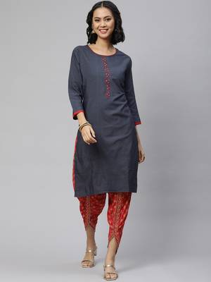 Navy-blue printed cotton ethnic-kurtis 1