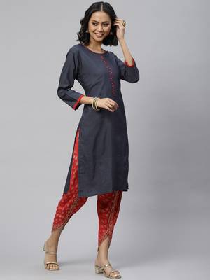 Navy-blue printed cotton ethnic-kurtis 2