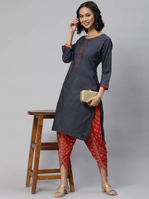 Navy-blue printed cotton ethnic-kurtis 3