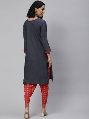 Navy-blue printed cotton ethnic-kurtis 4