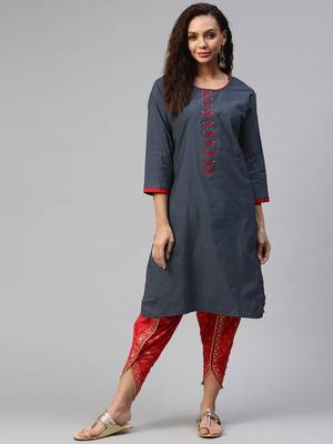 Navy-blue printed cotton ethnic-kurtis 1