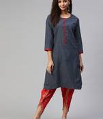 Navy-blue printed cotton ethnic-kurtis