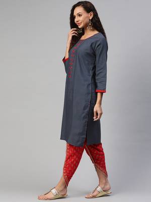 Navy-blue printed cotton ethnic-kurtis 2