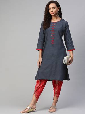 Navy-blue printed cotton ethnic-kurtis 3