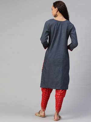 Navy-blue printed cotton ethnic-kurtis 4