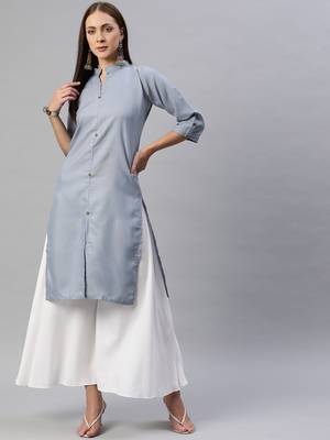 Grey plain cotton ethnic-kurtis 1
