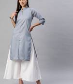 Grey plain cotton ethnic-kurtis