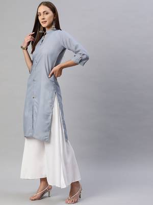 Grey plain cotton ethnic-kurtis 2