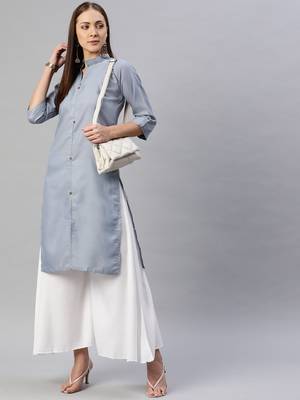 Grey plain cotton ethnic-kurtis 3