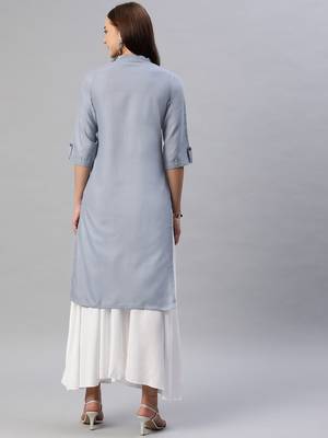 Grey plain cotton ethnic-kurtis 4