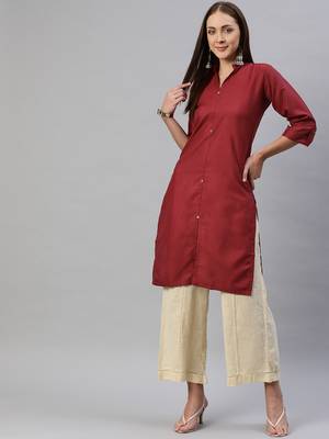 Maroon plain cotton ethnic-kurtis 1