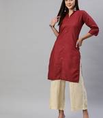 Maroon plain cotton ethnic-kurtis