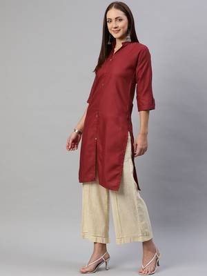 Maroon plain cotton ethnic-kurtis 2
