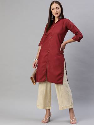 Maroon plain cotton ethnic-kurtis 3