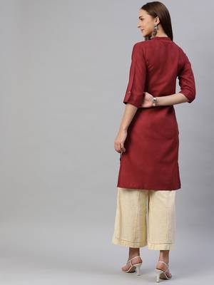 Maroon plain cotton ethnic-kurtis 4