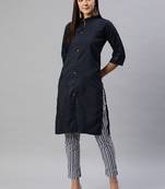 Navy-blue plain cotton ethnic-kurtis