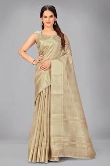 Beige woven silk saree with blouse